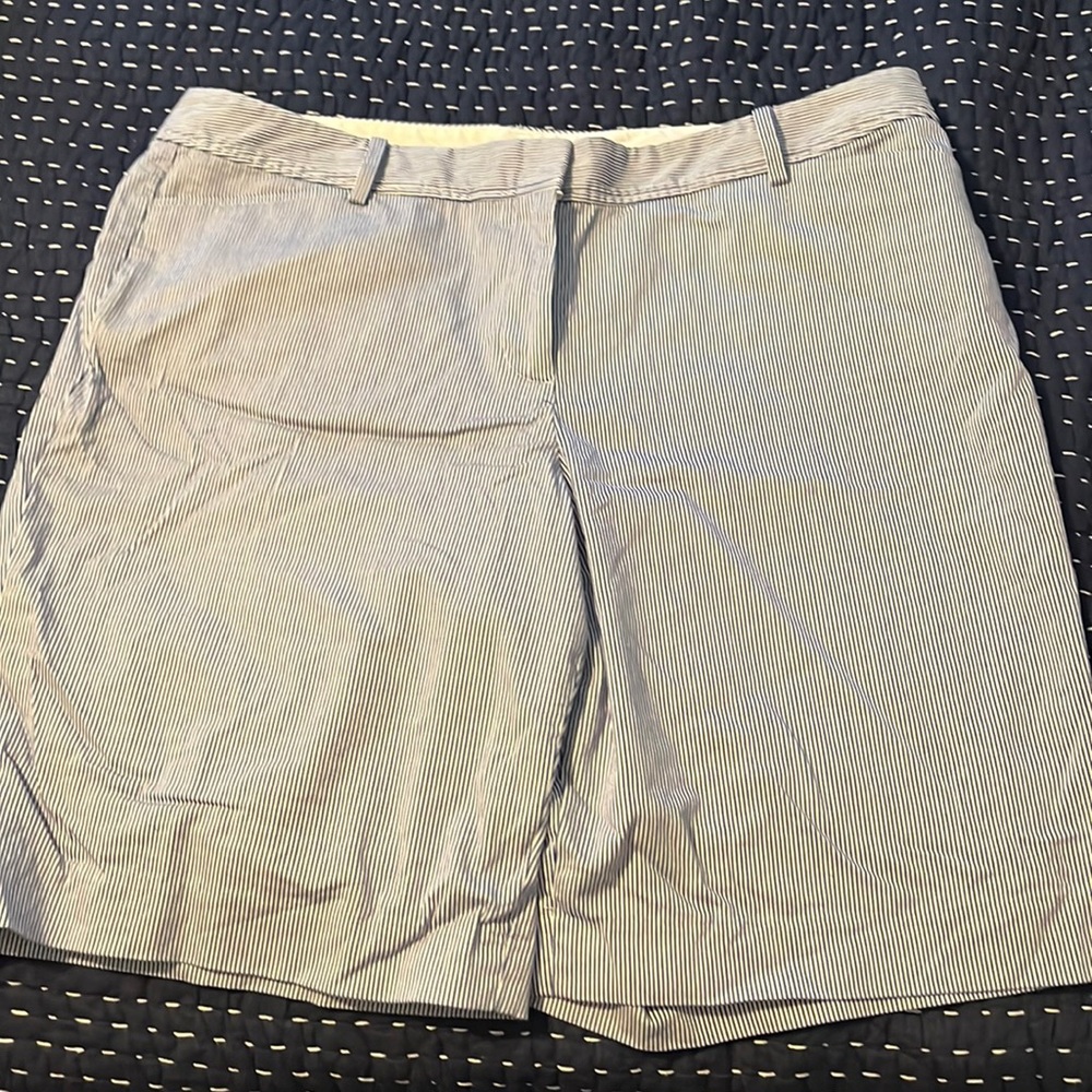 Navy pinstriped Bermuda shorts